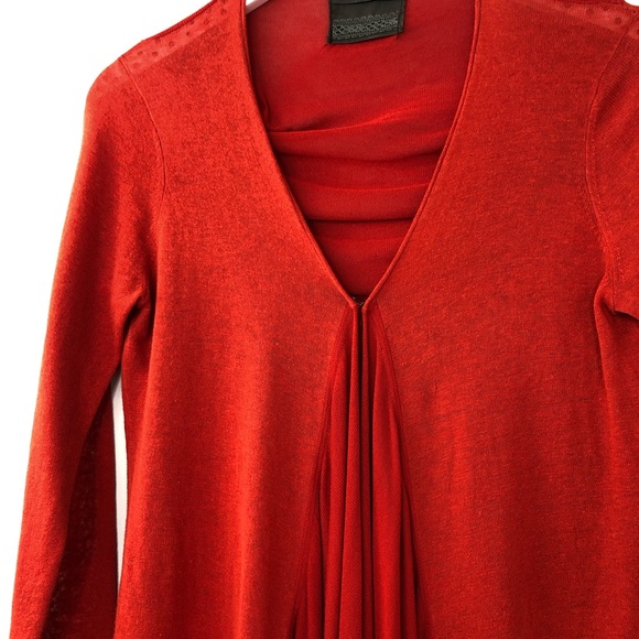 Anthropologie Guinevere Cardigan Ruched Red Draped - Picture 3 of 6